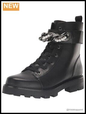 KARL LAGERFELD Maxi Chain Combat Ankle Boot Leather